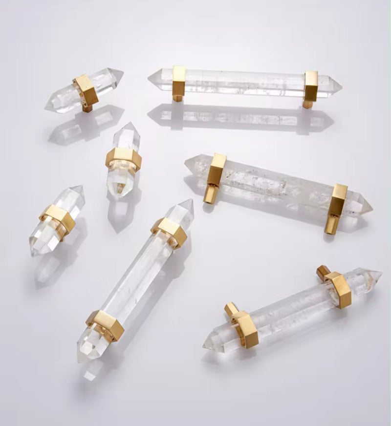 Natural Crystal Gemstone Handle -Gold