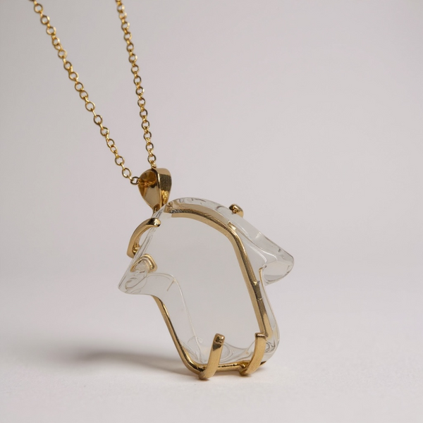 LUCKY CLEAR QUARTZ HAMSA NECKLACE - MINI