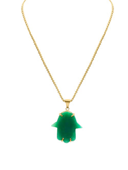 LUCKY HAMSA GREEN QUARTZ NECKLACE